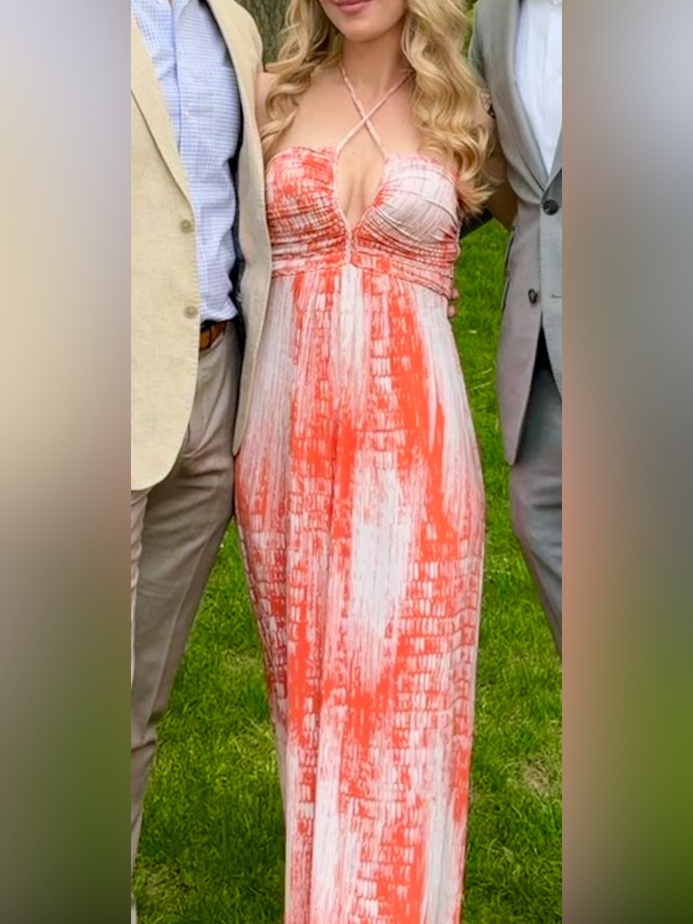 T-Bags Los Angeles Strappy Coral & White Maxi Dress size Small